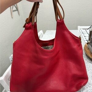 Valentina Red Leather Tote Bag
